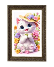 Cute Cartoon White Cat Big Photo Frame - 20x28 Inches For Home,Temple & Office Decoration (F10679)
