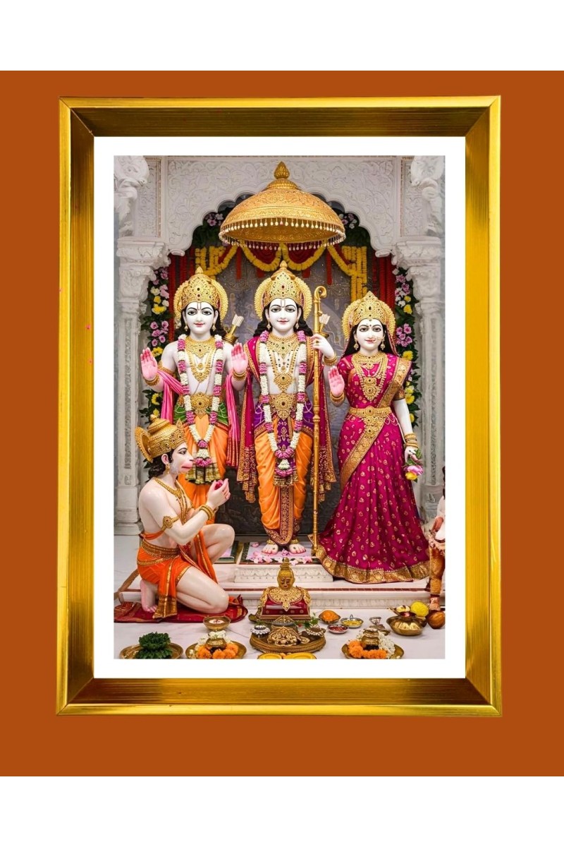 Lord Ram,sita,Lakhsman And Hanuman Golden Photo Frame - 10x14 Inches | Elegant Wooden Frame For Home, Office & Temple Decoration | Spiritual Wall & Table Decor And Gift Item (F9878)