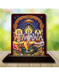 Car Desk/Table Top Lord Vishnu Shankar Bramha Wooden Photo Stand 3x4 Inches, Compact & Stylish Spiritual Display For Car, Home & Office (Pack Of 1) (F15146)