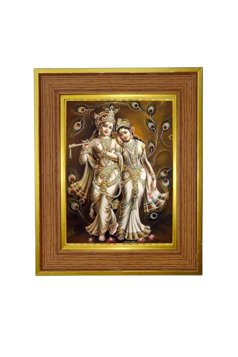Divine Radha Krishna Photo Frame 12x16 Inches-Brown Wooden Frame For Home, Office & Temple Decoration And Gifting (F6413)