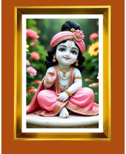 Golden Photo Frame - 10x14 Inches | Elegant Wooden Frame For Home, Office & Temple Decoration | Spiritual Wall & Table Decor and Gift Item