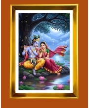 Divine Radha And Krishna Golden Photo Frame - 10x14 Inches | Elegant Wooden Frame For Home, Office & Temple Decoration | Spiritual Wall & Table Decor And Gift Item (F9905)