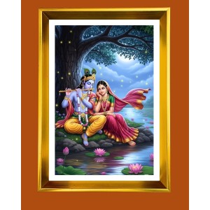 Divine Radha And Krishna Golden Photo Frame - 16x20 Inches | Elegant Wooden Frame For Home, Office & Temple Decoration | Spiritual Wall & Table Decor And Gift Item (F9905)