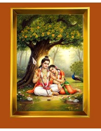 Lord Ram And Sita Golden Photo Frame - 16x20 Inches | Elegant Wooden Frame For Home, Office & Temple Decoration | Spiritual Wall & Table Decor And Gift Item (F9791)