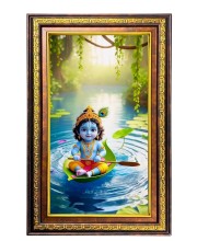 Lord Krishna Digital Golden Balck Color Photo Frame | Hindu Religious Wall Decor | 10x16 Inches - Inspirational Wall Art For Office, Home Decor - Ideal Spiritual Gift (F16802)
