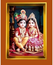 Cute Radha Krishna Golden Photo Frame - 10x14 Inches | Elegant Wooden Frame For Home, Office & Temple Decoration | Spiritual Wall & Table Decor and Gift Item
