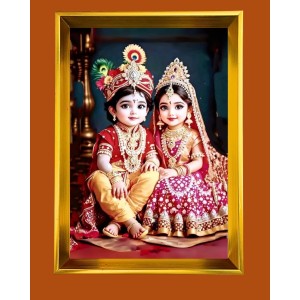 Cute Radha Krishna Golden Photo Frame - 12x16 Inches | Elegant Wooden Frame For Home, Office & Temple Decoration | Spiritual Wall & Table Decor And Gift Item (F9850)