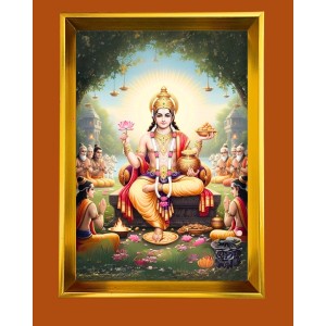 Jai Surya Dev Golden Photo Frame - 14x18 Inches | Elegant Wooden Frame For Home, Office & Temple Decoration | Spiritual Wall & Table Decor And Gift Item (F9716)