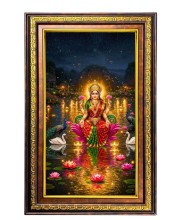 Goddess Lakshmi Digital Golden Balck Color Photo Frame | Hindu Religious Wall Decor | 10x16 Inches - Inspirational Wall Art For Office, Home Decor - Ideal Spiritual Gift (F16920)