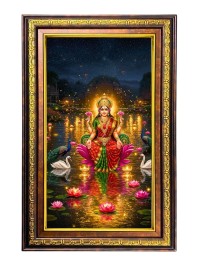 Goddess Lakshmi Digital Golden Balck Color Photo Frame | Hindu Religious Wall Decor | 10x16 Inches - Inspirational Wall Art For Office, Home Decor - Ideal Spiritual Gift (F16920)