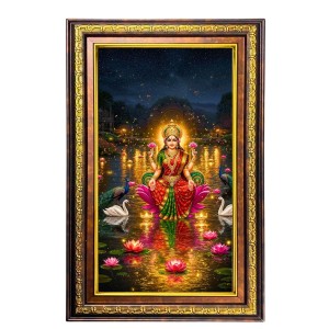 Goddess Lakshmi Digital Golden Balck Color Photo Frame | Hindu Religious Wall Decor | 10x16 Inches - Inspirational Wall Art For Office, Home Decor - Ideal Spiritual Gift (F16920)