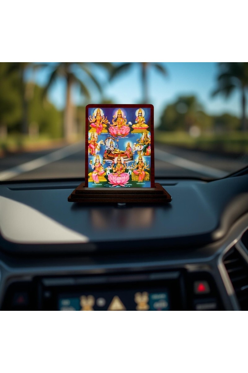 Car Desk/Table Top Ashta Lakshmi Wooden Photo Stand 3x4 Inches, Compact & Stylish Spiritual Display For Car, Home & Office (Pack Of 1) (F14278)