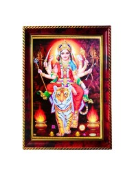 Maa Durga Photo Frame For Wall & Table | 7x9 Inch Golden Cherry Finish | Decorative Maa Durga Photo Frame For Home, Office & Pooja Room (F11841)