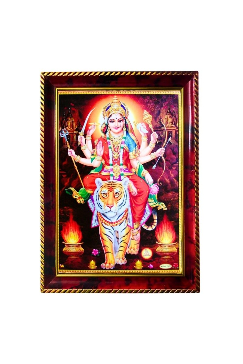 Maa Durga Photo Frame For Wall & Table | 7x9 Inch Golden Cherry Finish | Decorative Maa Durga Photo Frame For Home, Office & Pooja Room (F11841)