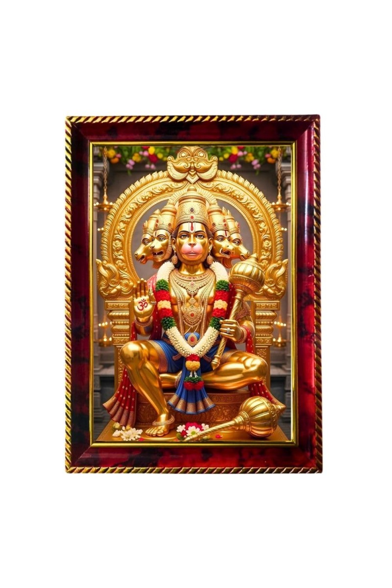 Lord Hanuman Photo Frame For Wall & Table | 7x9 Inch Golden Cherry Finish | Decorative Lord Hanuman Photo Frame For Home, Office & Pooja Room (F11929)