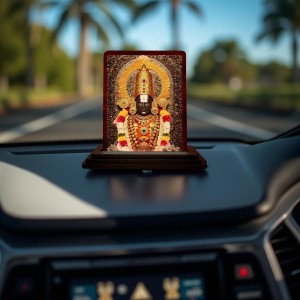 Car Desk/Table Top Lord Venkateshwara Wooden Photo Stand 3x4 Inches, Compact & Stylish Spiritual Display For Car, Home & Office (Pack Of 1) (F14258)