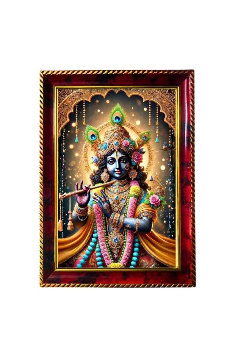 God Sri Krishna Photo Frame For Wall & Table | 7x9 Inch Golden Cherry Finish | Decorative God Sri Krishna Photo Frame For Home, Office & Pooja Room (F11427)