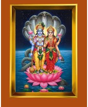 Lord Vishnu & Lakhsmi Golden Photo Frame - 10x14 Inches | Elegant Wooden Frame For Home, Office & Temple Decoration | Spiritual Wall & Table Decor and Gift Item