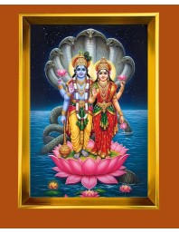 Lord Vishnu & Lakhsmi Golden Photo Frame - 10x14 Inches | Elegant Wooden Frame For Home, Office & Temple Decoration | Spiritual Wall & Table Decor And Gift Item (F9856)