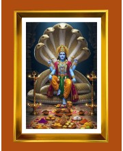 Lord Vishnu Golden Photo Frame - 16x20 Inches | Elegant Wooden Frame For Home, Office & Temple Decoration | Spiritual Wall & Table Decor And Gift Item (F9442)