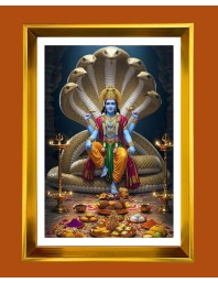 Lord Vishnu Golden Photo Frame - 12x16 Inches | Elegant Wooden Frame For Home, Office & Temple Decoration | Spiritual Wall & Table Decor And Gift Item (F9442)