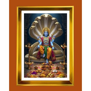 Lord Vishnu Golden Photo Frame - 12x16 Inches | Elegant Wooden Frame For Home, Office & Temple Decoration | Spiritual Wall & Table Decor And Gift Item (F9442)