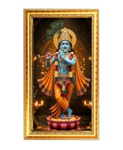 Little Krishna Digital Golden Color Photo Frame | Hindu Religious Wall Decor | 10x17 Inches - Inspirational Wall Art For Office, Home Decor - Ideal Spiritual Gift (F10280)