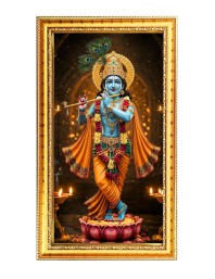 Little Krishna Digital Golden Color Photo Frame | Hindu Religious Wall Decor | 8x15 Inches - Inspirational Wall Art For Office, Home Decor - Ideal Spiritual Gift (F10280)
