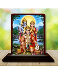 Car Desk/Table Top Lord Hanuman Rama Sita Wooden Photo Stand 3x4 Inches, Compact & Stylish Spiritual Display For Car, Home & Office (Pack Of 1) (F14287)