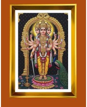 Lord Murugaan Golden Photo Frame - 10x14 Inches | Elegant Wooden Frame For Home, Office & Temple Decoration | Spiritual Wall & Table Decor and Gift Item