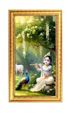 Divine Krishna Digital Golden Color Photo Frame | Hindu Religious Wall Decor | 8x15 Inches - Inspirational Wall Art For Office, Home Decor - Ideal Spiritual Gift (F10309)