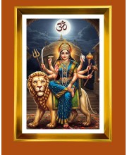 Mata Durga Golden Photo Frame - 10x14 Inches | Elegant Wooden Frame For Home, Office & Temple Decoration | Spiritual Wall & Table Decor and Gift Item