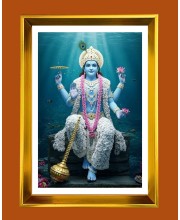 Lord Vishnu Golden Photo Frame - 16x20 Inches | Elegant Wooden Frame For Home, Office & Temple Decoration | Spiritual Wall & Table Decor And Gift Item (F9441)