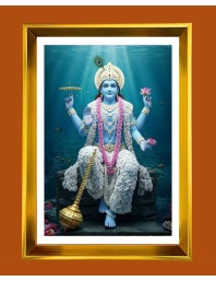 Lord Vishnu Golden Photo Frame - 12x16 Inches | Elegant Wooden Frame For Home, Office & Temple Decoration | Spiritual Wall & Table Decor And Gift Item (F9441)