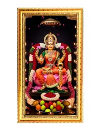 Mata Lakhsmi Digital Golden Color Photo Frame | Hindu Religious Wall Decor | 10x17 Inches - Inspirational Wall Art For Office, Home Decor - Ideal Spiritual Gift (F10239)