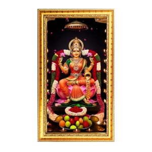 Mata Lakhsmi Digital Golden Color Photo Frame | Hindu Religious Wall Decor | 10x17 Inches - Inspirational Wall Art For Office, Home Decor - Ideal Spiritual Gift (F10239)