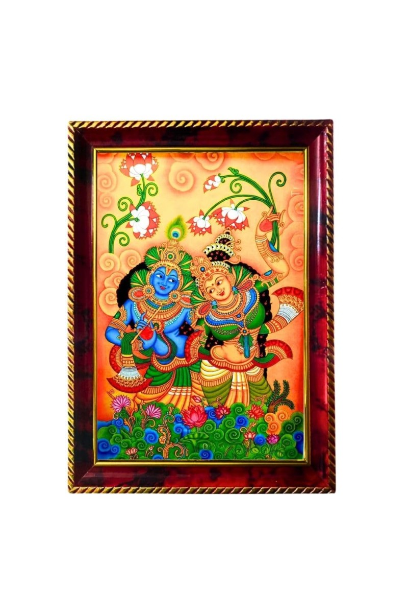 Radha Krishna Art Photo Frame For Wall & Table | 7x9 Inch Golden Cherry Finish | Decorative Radha Krishna Art Photo Frame For Home, Office & Pooja Room (F11384)
