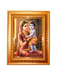 Bal Gopal And Mata Yashoda Golden Designer Photo Frame | 10x14 Inch Religious Wall Hanging Frame For Home & Office Decoration | Hindu Deity Bal Gopal And Mata Yashoda Spiritual Gift Item