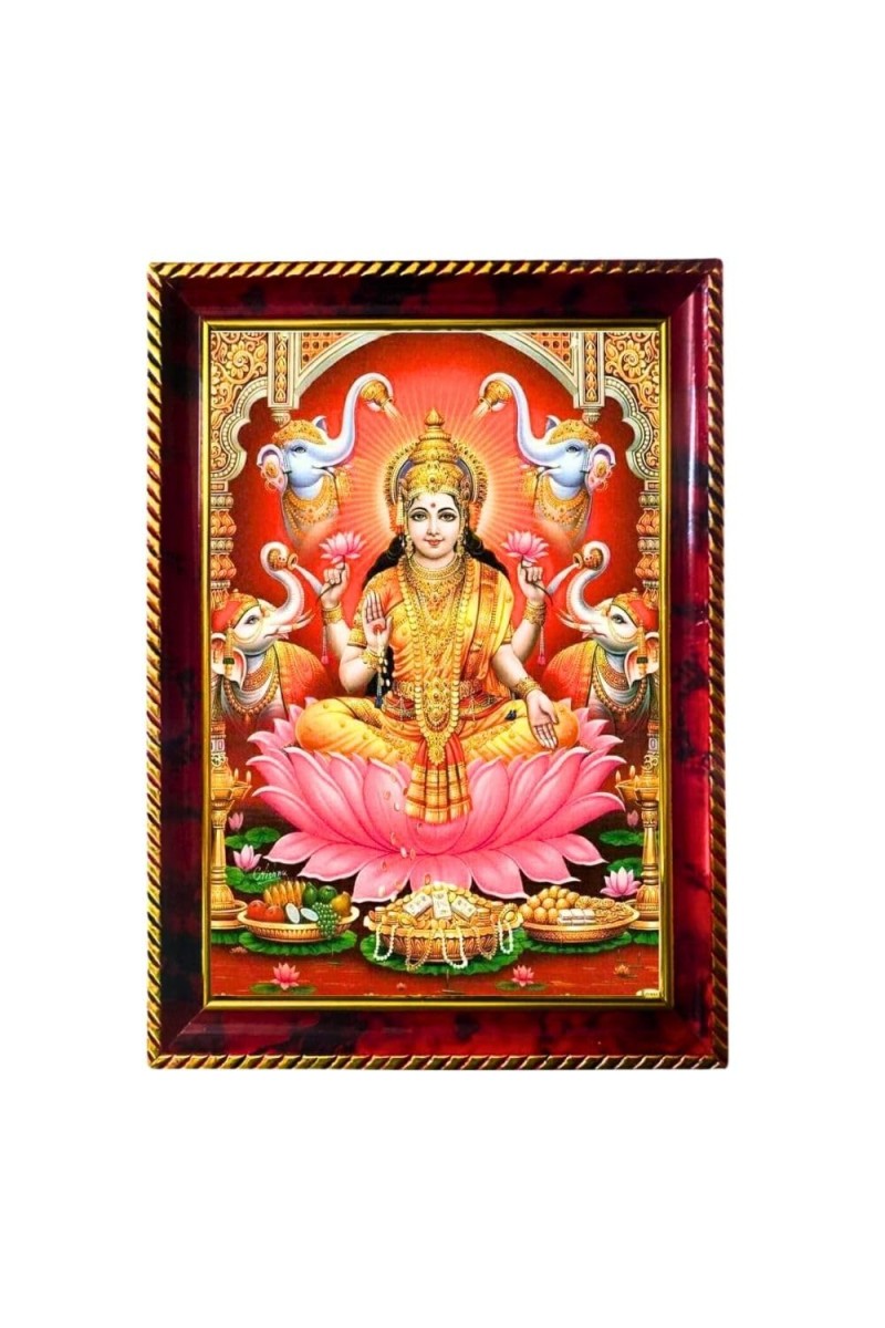 Devi Laxmi Photo Frame For Wall & Table | 7x9 Inch Golden Cherry Finish | Decorative Devi Laxmi Photo Frame For Home, Office & Pooja Room (F11572)