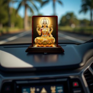 Car Desk/Table Top Goddess Lakshmi Wooden Photo Stand 3x4 Inches, Compact & Stylish Spiritual Display For Car, Home & Office (Pack Of 1) (F14456)