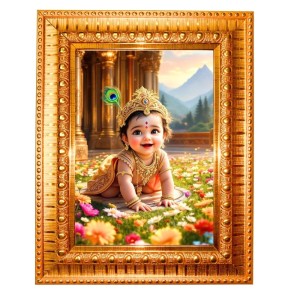 Baby Krishna Golden Designer Photo Frame | 10x14 Inch Religious Wall Hanging Frame For Home & Office Decoration | Hindu Deity Spiritual Gift Item Baby Krishna Golden Designer Photo Frame | 10x14 Inch Religious Wall Hanging Frame For Home & Office Decoration | Hindu Deity Spiritual Gift Item