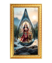 Devi Durga Digital Golden Color Photo Frame | Hindu Religious Wall Decor | 10x17 Inches - Inspirational Wall Art For Office, Home Decor - Ideal Spiritual Gift (F10376)