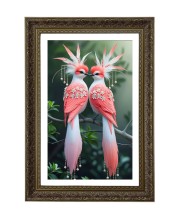 Two Crimson-crested Fantasy Birds Big Photo Frame - 20x28 Inches For Home,Temple & Office Decoration (F10748)