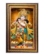 Lord Krishna Digital Golden Balck Color Photo Frame | Hindu Religious Wall Decor | 10x16 Inches - Inspirational Wall Art For Office, Home Decor - Ideal Spiritual Gift (F16654)