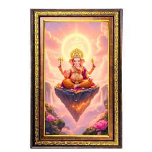 Lord Ganesha Digital Golden Balck Color Photo Frame | Hindu Religious Wall Decor | 10x16 Inches - Inspirational Wall Art For Office, Home Decor - Ideal Spiritual Gift (F16574)