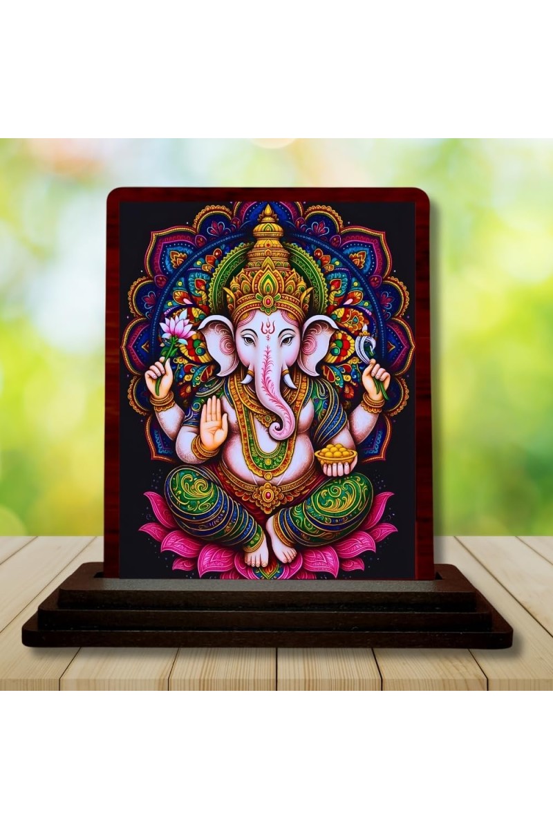 Car Desk/Table Top Lord Ganesha Wooden Photo Stand â€“ 3x4 Inches, Compact & Stylish Spiritual Display For Car, Home & Office (Pack Of 1) (F15073)