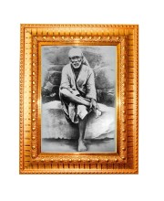 Shirdi Sai Baba Golden Designer Photo Frame | 10x14 Inch Religious Wall Hanging Frame For Home & Office Decoration | Hindu Deity Shirdi Sai Baba Spiritual Gift Item