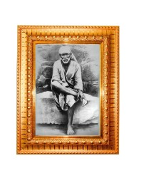 Shirdi Sai Baba Golden Designer Photo Frame | 16x20 Inch Religious Wall Hanging Frame For Home & Office Decoration | Hindu Deity Spiritual Gift Item