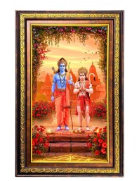 Lord Rama And Hanuman Digital Golden Balck Color Photo Frame | Hindu Religious Wall Decor | 10x16 Inches - Inspirational Wall Art For Office, Home Decor - Ideal Spiritual Gift (F16551)