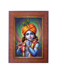 Lord Krishna Photo Frame 21X25 Inch Religious Wall & Table Decor Frame | Lord Krishna Spiritual Photo Frame For Home, Temple & Office | Decorative Hindu God & Goddess Frame (Pack Of 1) (F18043)